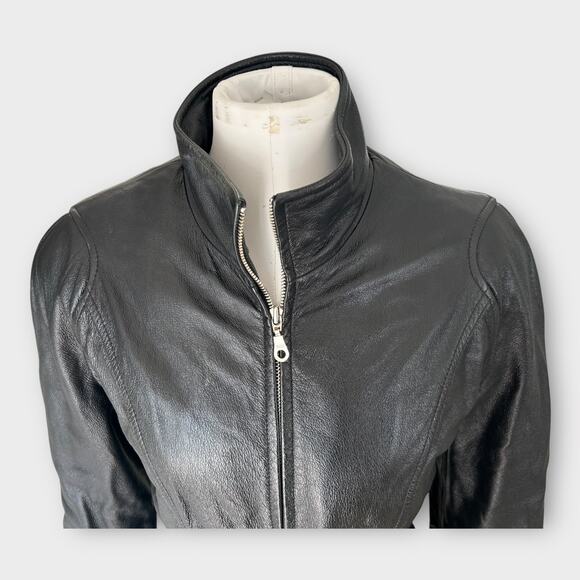 Vintage Wilsons Belted Leather Jacket Black Tie Waist Women's size Medium Edgy - Picture 9 of 14